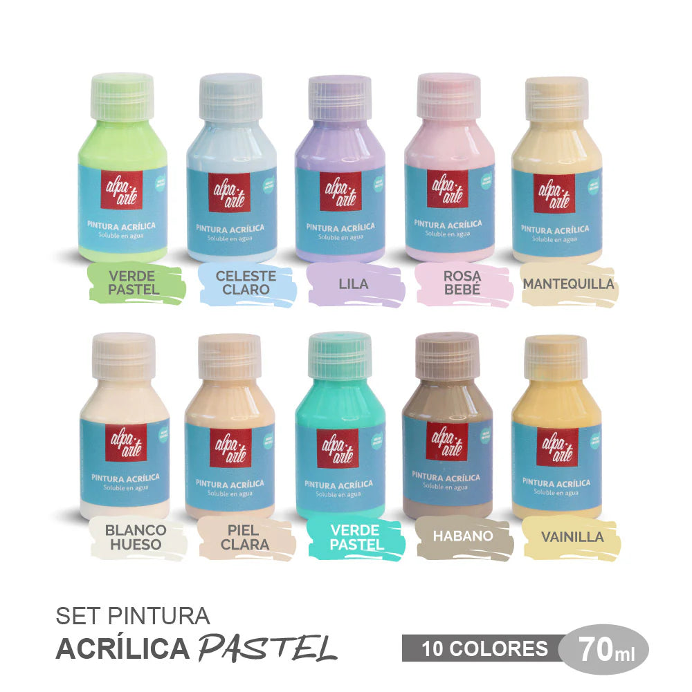 Set de Pinturas Acrílicas 70 ml COLORES PASTEL - 10 colores