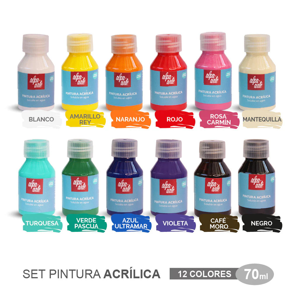 Set de Pinturas Acrílicas 70 ml - 12 colores