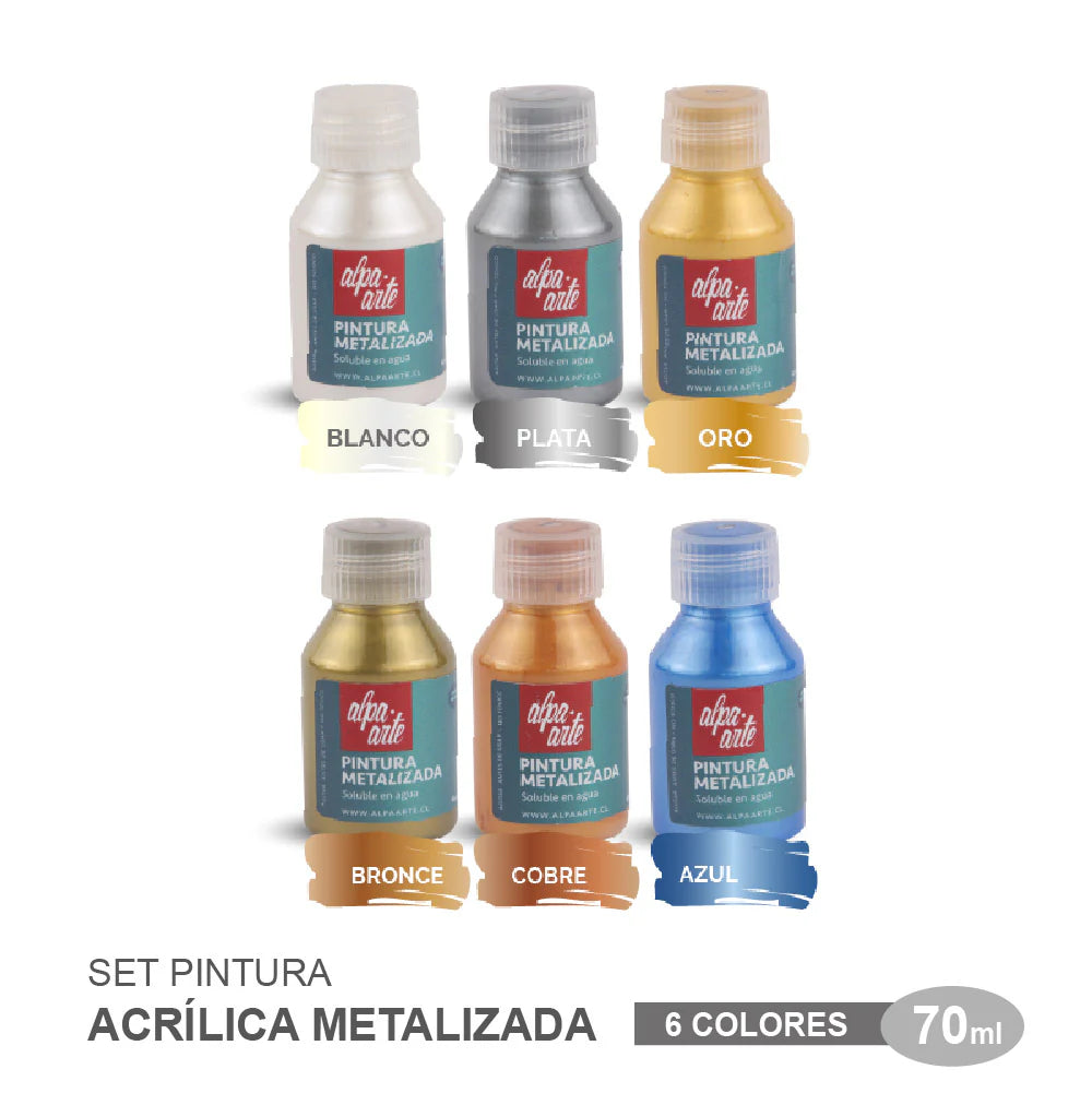 Set de Pinturas Acrílicas 70 ml COLORES METALIZADOS - 6 colores